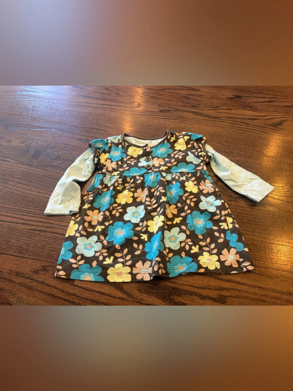 Carter's Floral Layered-Look Long Sleeve Dress with Mint Sleeves